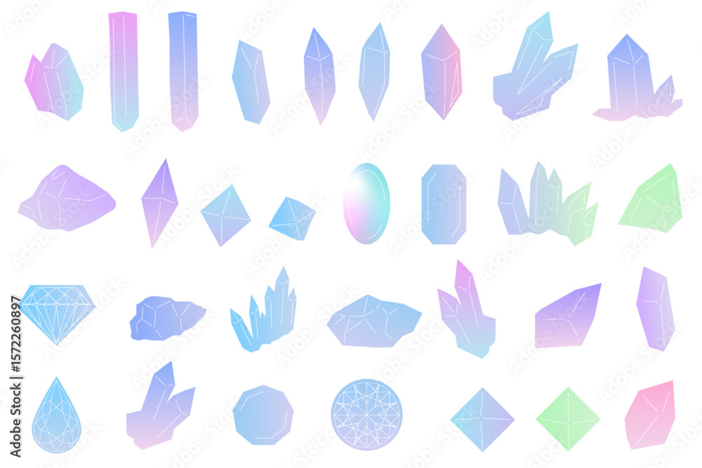グラデーションの鉱物・宝石のイラストセット(区切り線あり) パターン 背景イラスト ベクター素材 グラデーションの鉱物・宝石のイラストセット(区切り線あり) パターン 背景イラスト ベクター素材