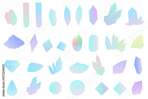 グラデーションの鉱物・宝石のイラストセット（区切り線あり）　パターン　背景イラスト　ベクター素材
