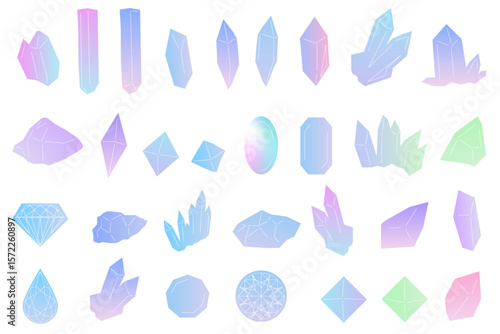 グラデーションの鉱物・宝石のイラストセット（区切り線あり）　パターン　背景イラスト　ベクター素材
