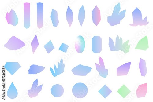グラデーションの鉱物・宝石のイラストセット　パターン　背景イラスト　ベクター素材