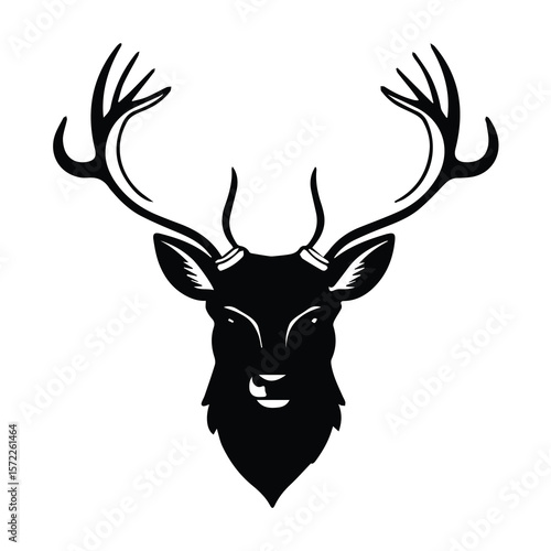 Wallpaper Mural Black and white silhouette of a deer head with antlers. Detailed illustration of a deer's head and antlers. Torontodigital.ca