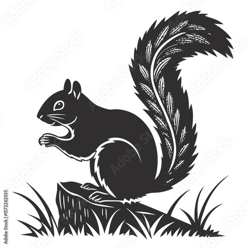Squirrel Silhouette Isolated Wild Animal on White Background