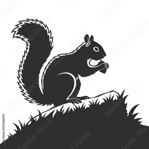 Squirrel Silhouette Isolated Wild Animal on White Background