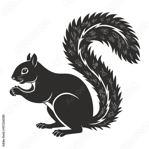 Squirrel Silhouette Isolated Wild Animal on White Background