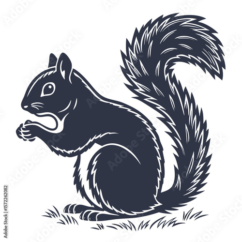 Squirrel Silhouette Isolated Wild Animal on White Background