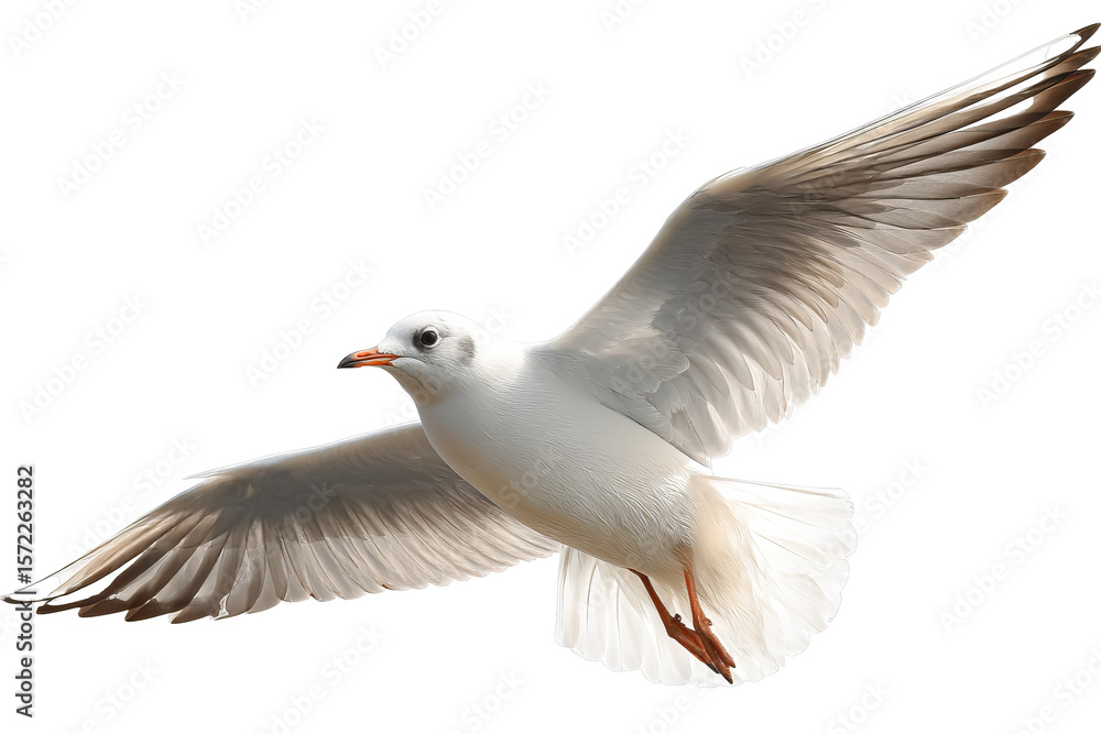 Fototapeta premium Single seagull flying against clear sky with transparent background