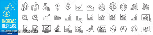 Increase decrease icon set. Editable line icon collection.
Vector illustration. 