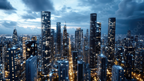 Wallpaper Mural Stunning skyline night featuring high rise buildings illuminated by city lights, showcasing Torontodigital.ca