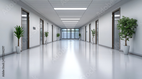Wallpaper Mural Modern hospital hallway featuring sleek design, bright lighting, and greenery for calming Torontodigital.ca