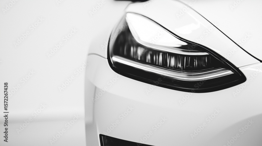 Luxurious electric vehicle with sleek design captured in monochrome close-up during a studio shoot in urban setting Luxurious electric vehicle with sleek design captured in monochrome close-up during a studio shoot in urban setting