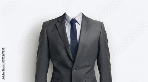 For passport photos and other documents, you can use this template to replace formal attire. With a white background, a businessman's headless image in a jacket, shirt, and tie is displayed.