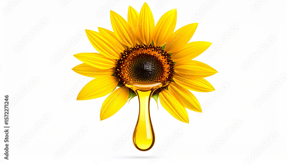 Obraz premium Sunflowers and oil production images on a white isolated background.