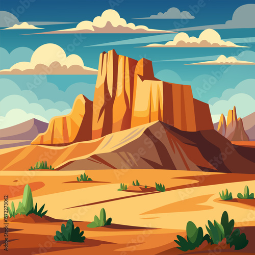 Majestic Desert Canyon Landscape.  Arid Beauty of Sandstone Formations under a Sunny Sky