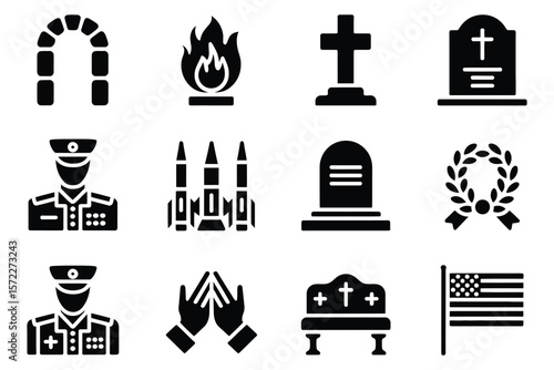Military funeral icon collection

