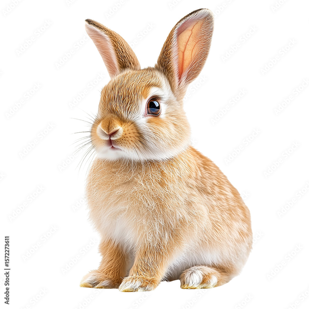 Obraz premium Adorable Baby Bunny Rabbit, Isolated on Transparent PNG, Cute, Fluffy