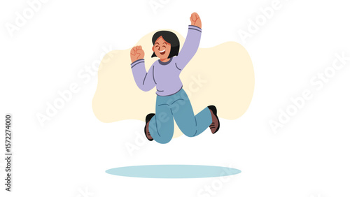 Happy Woman Jumping with Joy - Vector Illustration