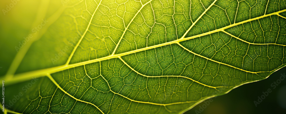 Obraz premium Close-up view of a green leaf showcasing intricate veins and texture under natural sunlight