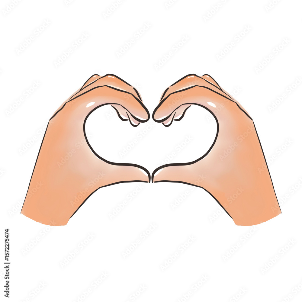 Obraz premium illustration of two human hands forming a heart minimal shape warm light skin tone The focus is on the gesture, conveying love, affection, or care