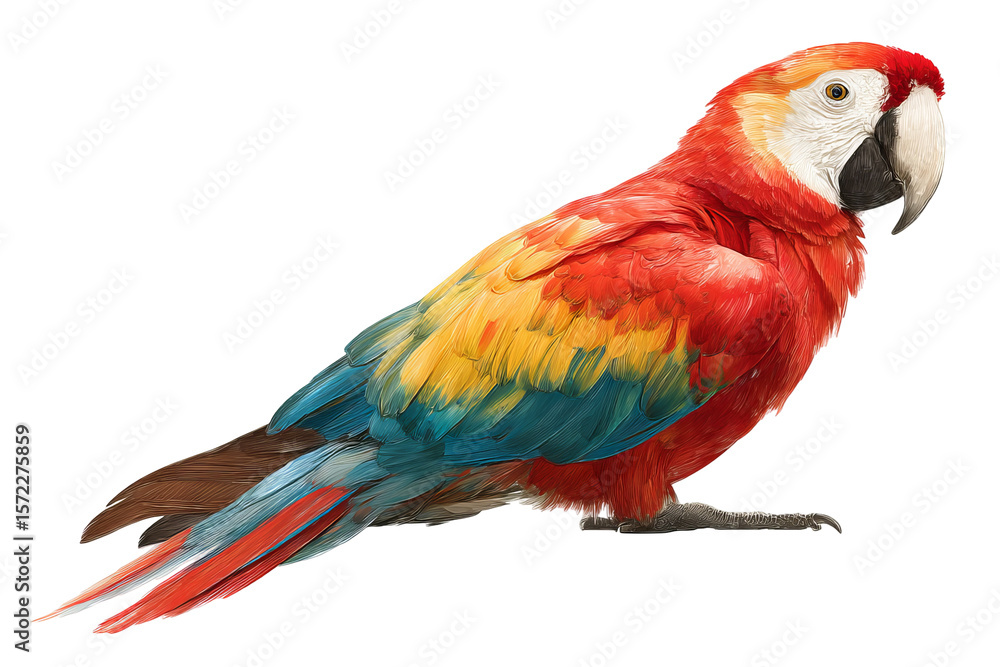 Naklejka premium Vibrant macaw parrot isolated on transparent background - high resolution PNG cutout for design projects