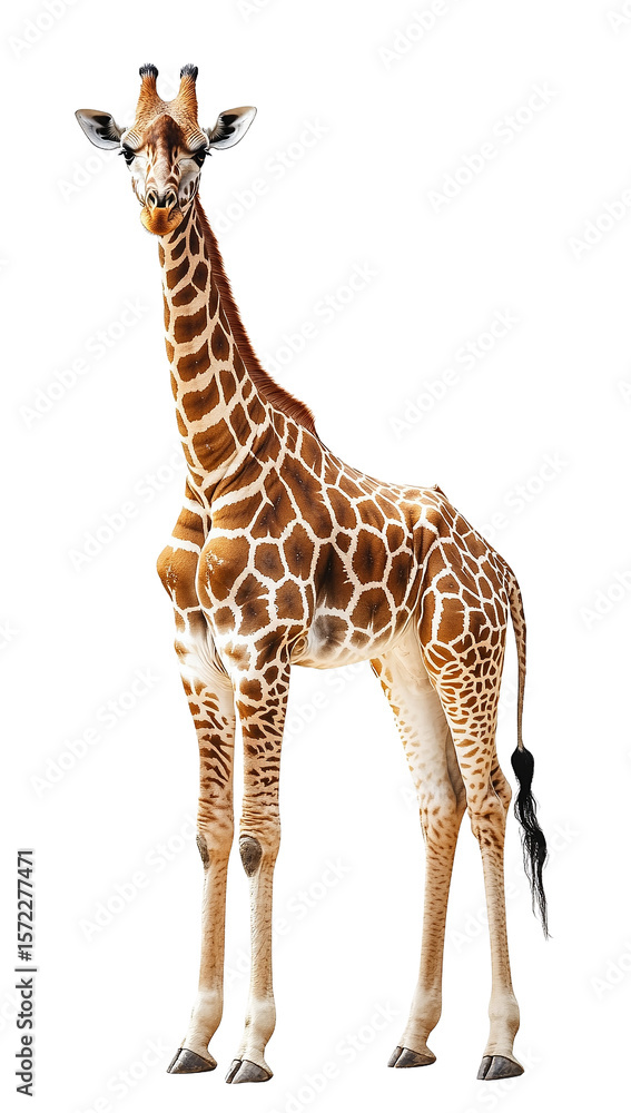 Naklejka premium Young Giraffe, Isolated on Transparent PNG, Full Body Shot, Wildlife, Africa