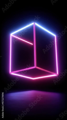 Wallpaper Mural Floating Neon Cube with Colorful Glow in Dark Background Torontodigital.ca