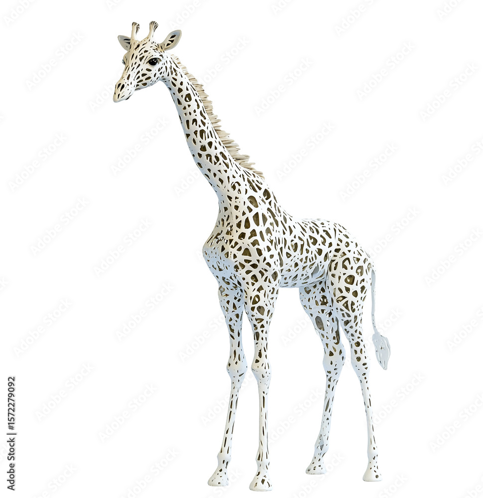 Naklejka premium Elegant White Giraffe, Intricate Lace Pattern, Isolated on Transparent PNG