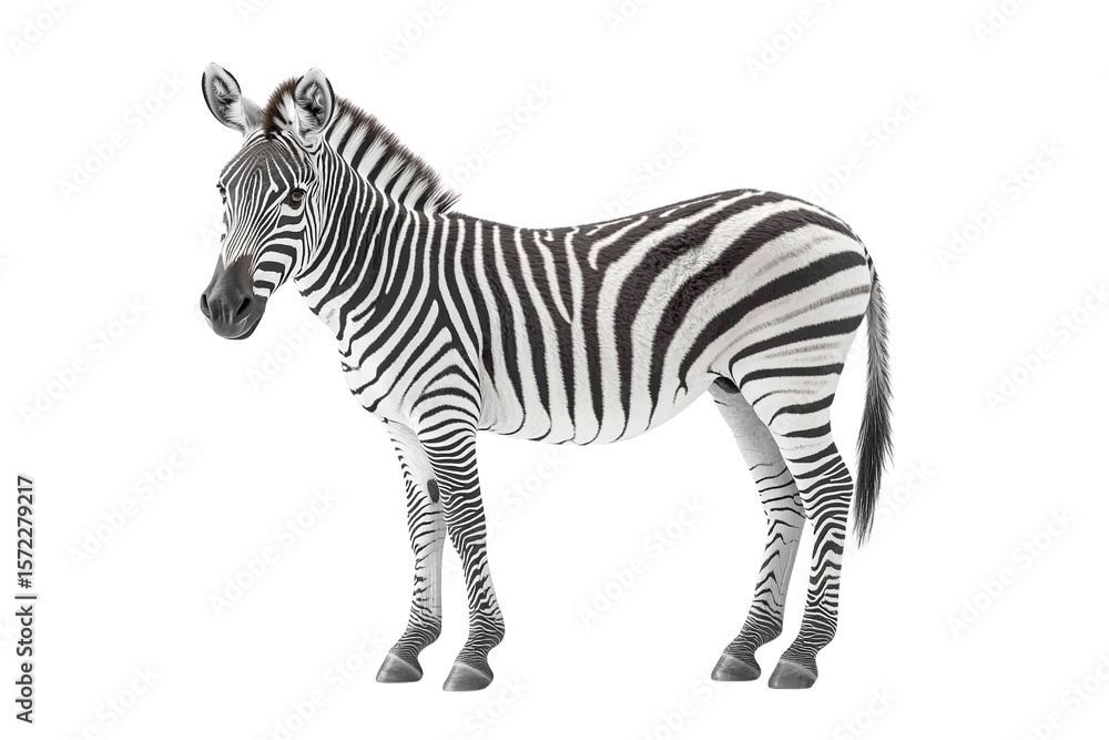Fototapeta premium Realistic Zebra, Side Profile, Isolated on Transparent PNG, High-Resolution 3D Render