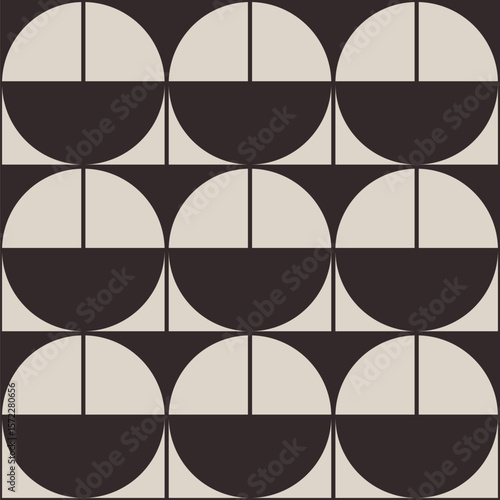 Seamless geometric vector pattern. Abstract background with circles divided into equal parts. Vector illustration. Bauhaus constructive style tiles. Brown and beige colors seamless pattern.