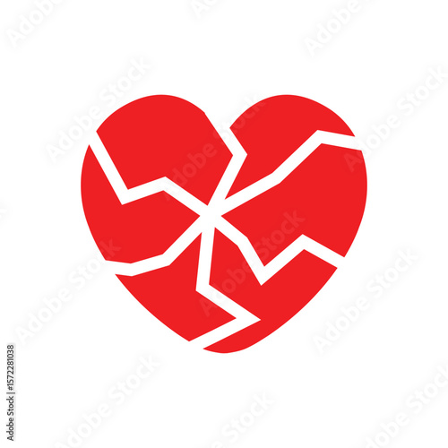 Red broken heart icon. Cracked love symbol for heartbreak, sadness, and emotional pain.