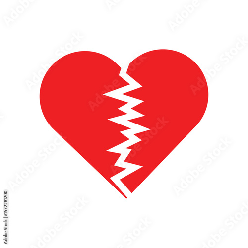 Red broken heart icon. Cracked love symbol for heartbreak, sadness, and emotional pain.