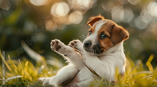 Jack Russell puppy scratching and biting due to fleas.