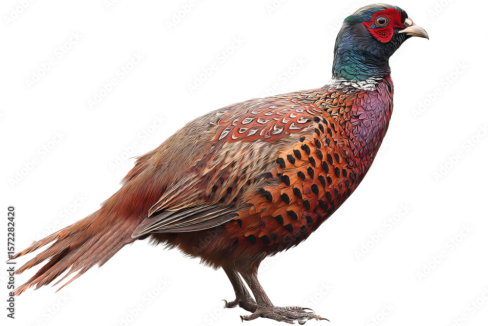 Fototapeta premium Colorful pheasant bird with detailed plumage isolated on transparent background for digital design projects