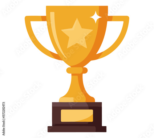 Golden Trophy Cup with Star Icon. Golden trophy cup with a star and sparkle, symbolizing victory, achievement, and excellence. Clean, flat design perfect for awards and competitions.