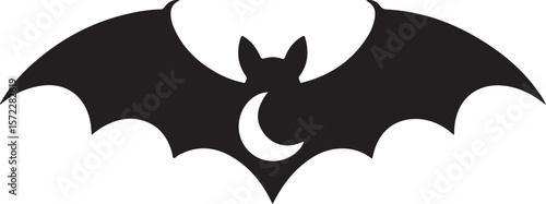 Bat Flying Over Moon Halloween Silhouette Vector