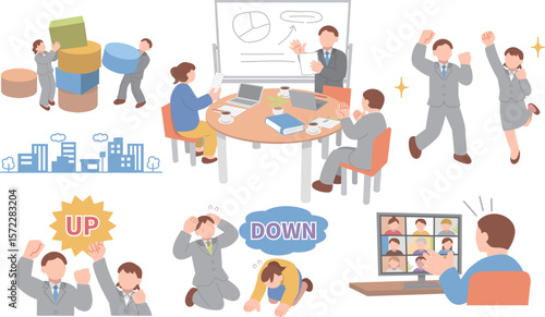 プロジェクトに挑む会社員ビジネスイラストセット