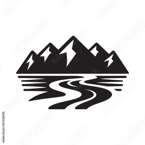 river mountain vector silhouette clip art logo design illustration
