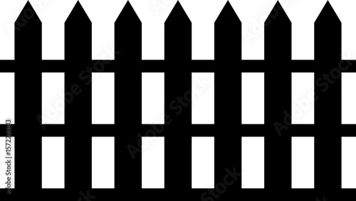 Wooden Fence Icon. Classic Garden Fencing Symbol. Simple Wooden Fence cassic picket fence that embodies simplicity and security with its clean lines and rustic charm.collection of Garden fence wooden.