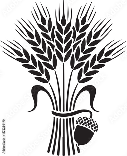 Wheat Bundle And Acorn Silhouette Thanksgiving Clipart