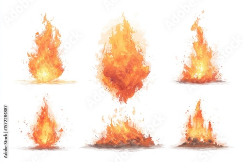 Watercolor-style fire illustrations