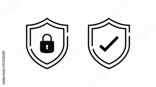Security shield sign vector illustration, Lock security icon, Set of security shield icons, security shields symbols with check mark and padlock, Shield security icon, Safety, protection sign.
