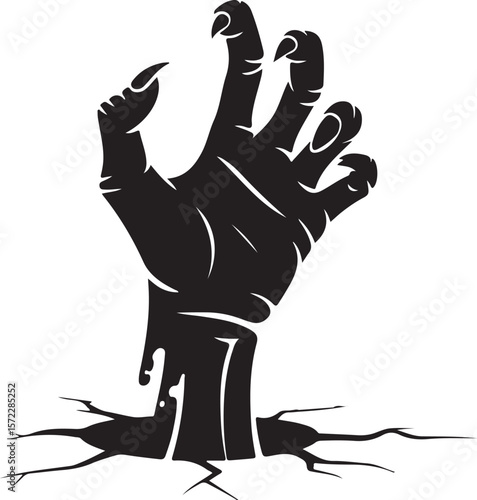 Zombie Hand Rising Silhouette Halloween Clipart