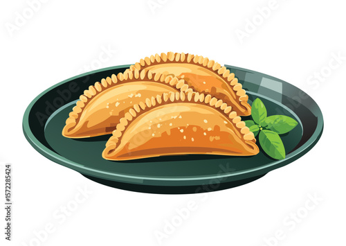 Group Delicious Empanadas Dark Plate Presentation - Vector Illustration