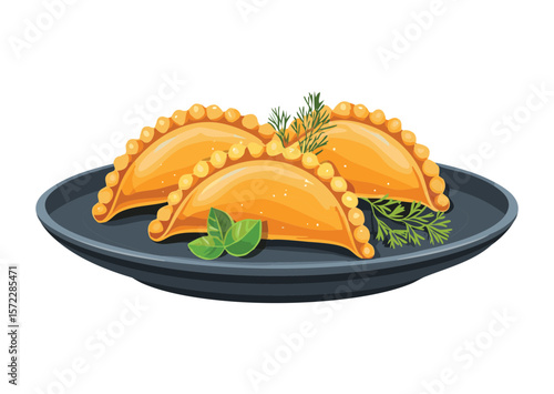 Group Delicious Empanadas Dark Plate - Vector Illustration