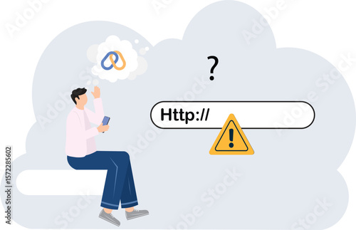 suspicious and malicious links. security system. link is not secure. a user tries to access a malicious site. safe browsing and alerts. technology. illustration concept design. software, antivirus