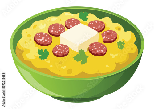 Creamy Polenta Butter Sausage Slices - Vector Illustration