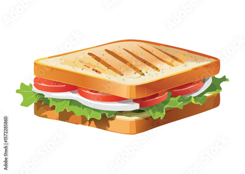 Grilled Sandwich Side View Meat Cheese - Vector Illustration