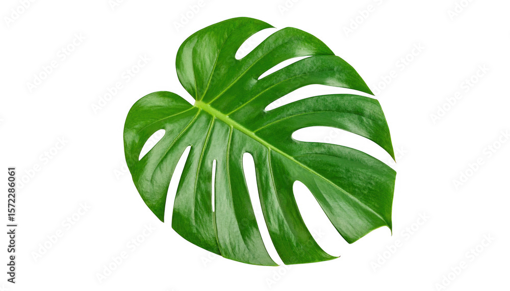 Fototapeta premium Tropical monstera leaf close up isolated on transparent background
