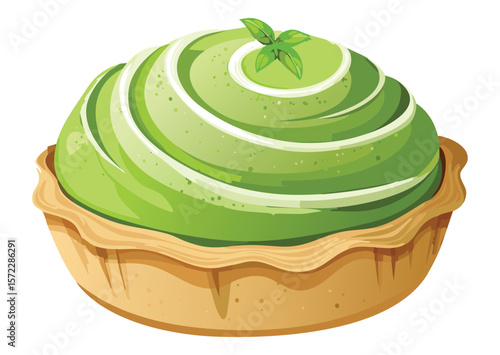 Green Swirl Flavored Dessert Tart - Vector Illustration