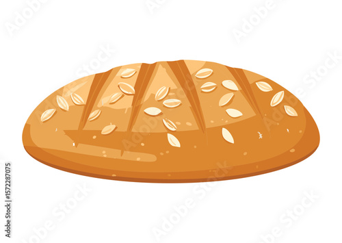 Freshly Baked Bread with Oat Flakes - Vector Illustration
