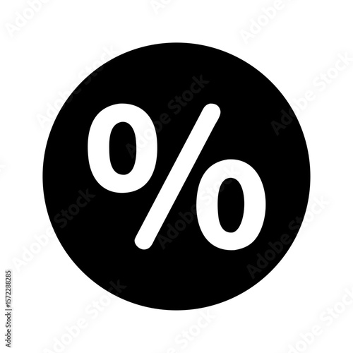 Bold black percentage icon in flat circle style